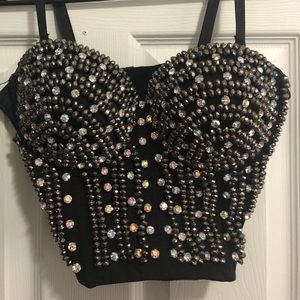 EDM Bling Sparkle Crop Brassiere/Corset - Black